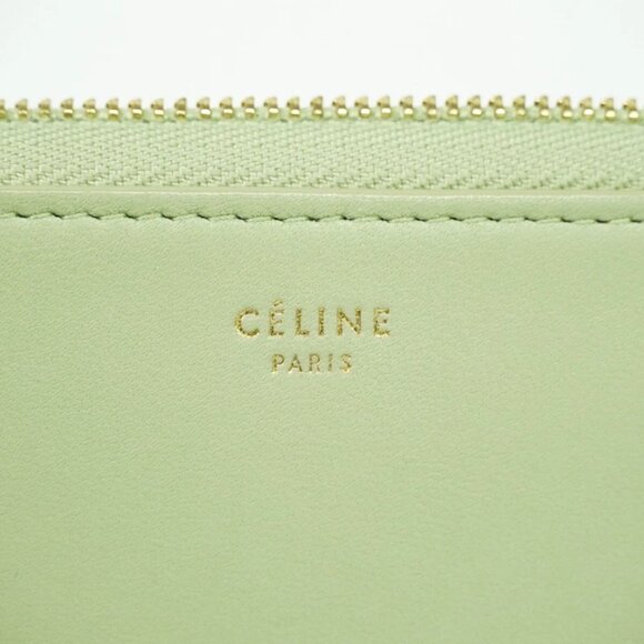 CELINE Leather Round Zip Wallet Light Green Dark Green Gold - Picture 2 of 10